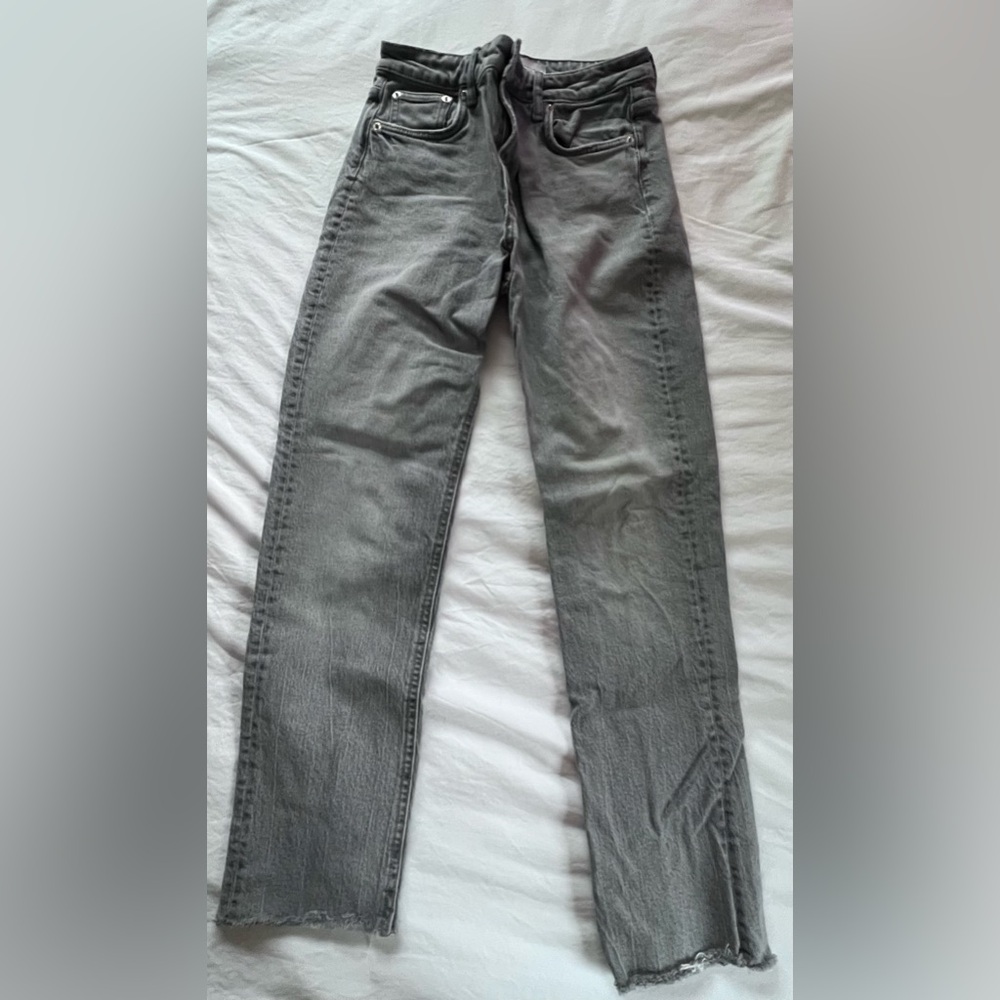 Zara Straight Leg Raw Hem Gray Jeans Denim 4 36